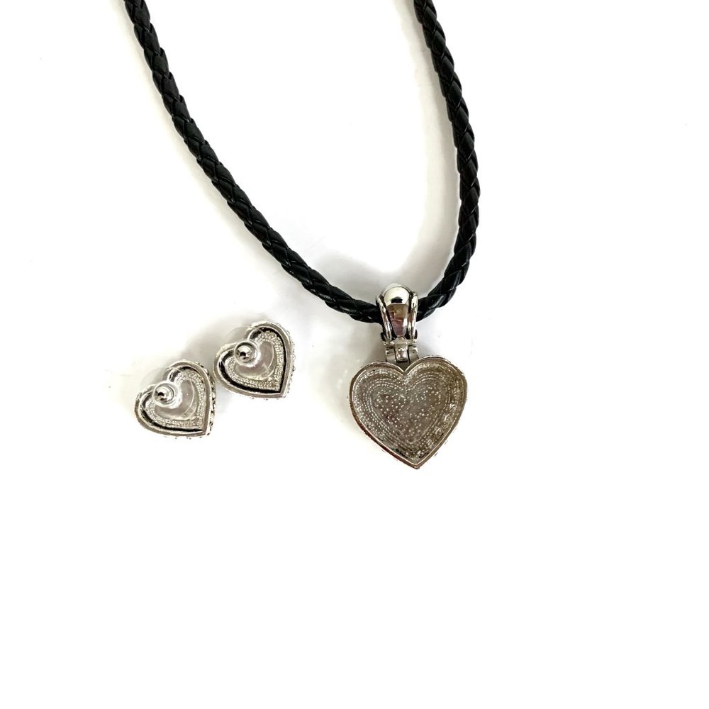 Silver and Black Heart Necklace and Earring Set - Picture 4 of 7